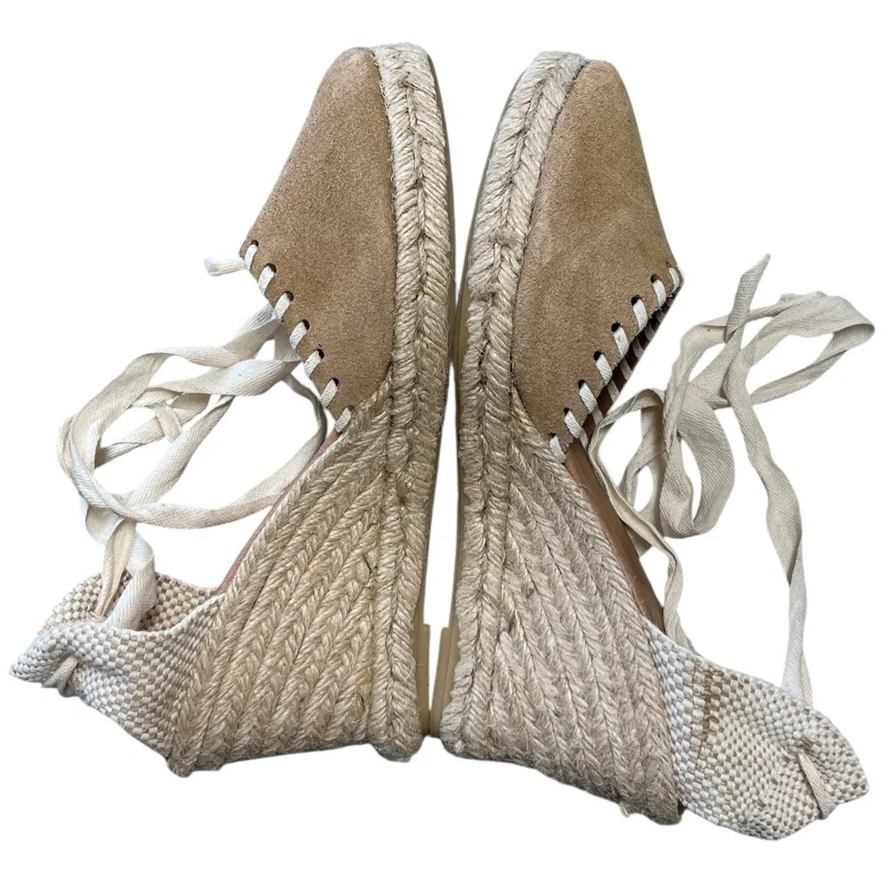 Picon tan taupe suede lace up espadrille wedges Made in Spain